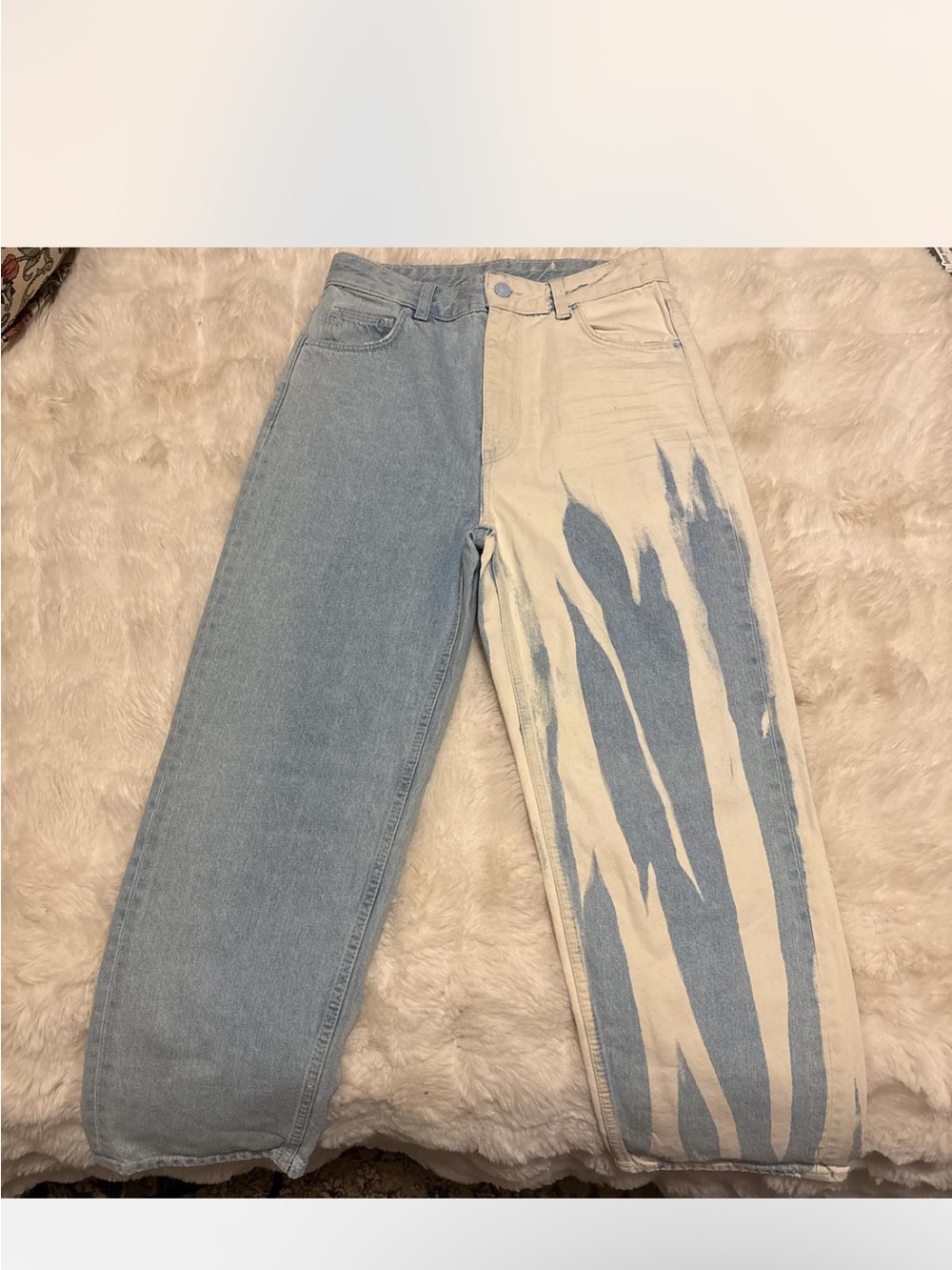 Two-Tone Light Blue and Cream Tie-Dye Women's Jeans